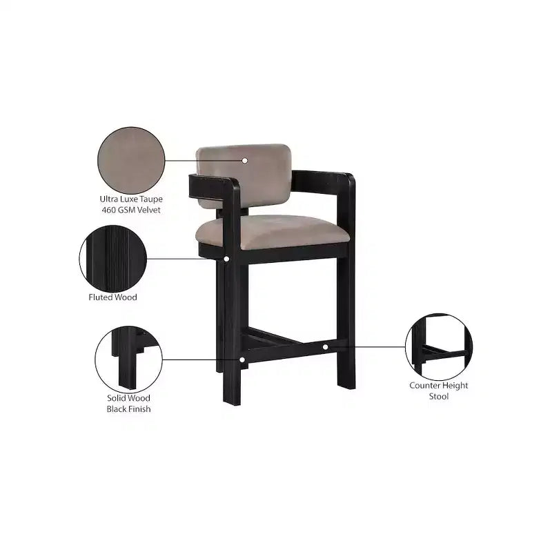 Green Velvet Bar Stool with Black Finish