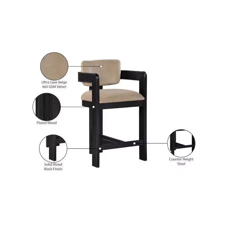 Green Velvet Bar Stool with Black Finish