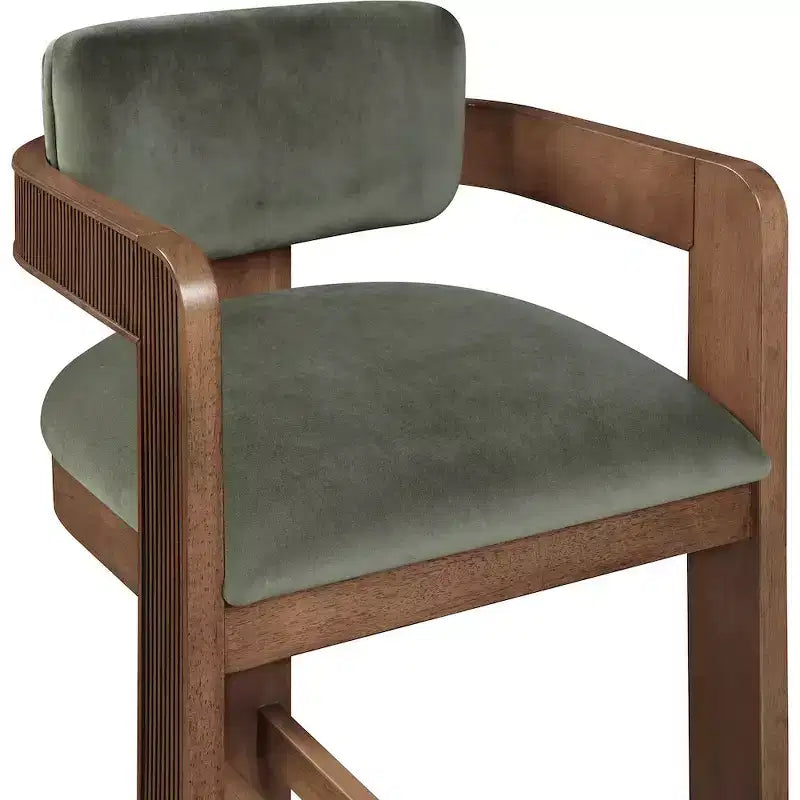 Green Velvet Bar Stool with Black Finish