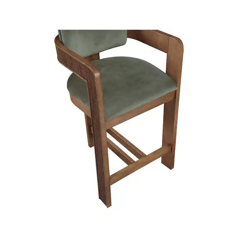 Green Velvet Bar Stool with Black Finish