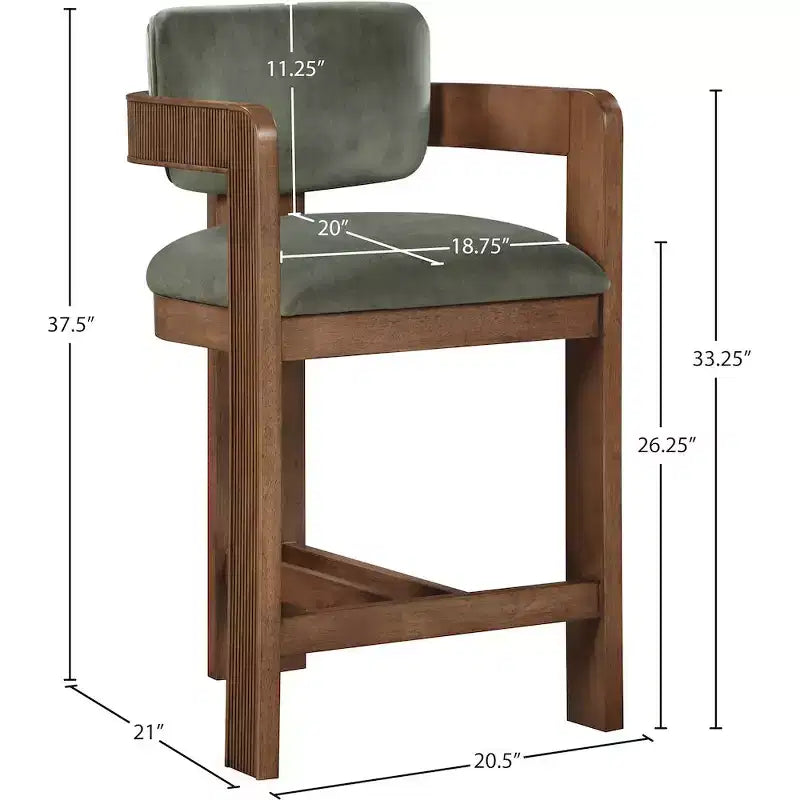 Green Velvet Bar Stool with Black Finish