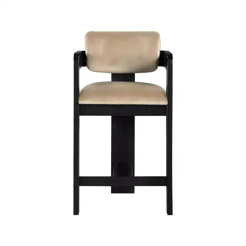 Green Velvet Bar Stool with Black Finish