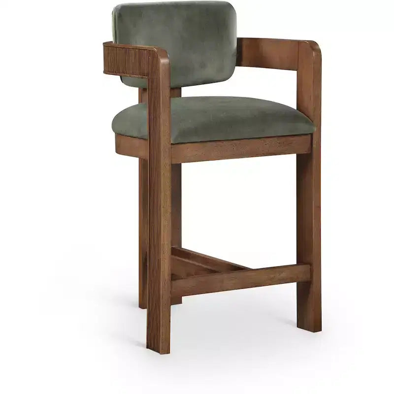 Green Velvet Bar Stool with Black Finish
