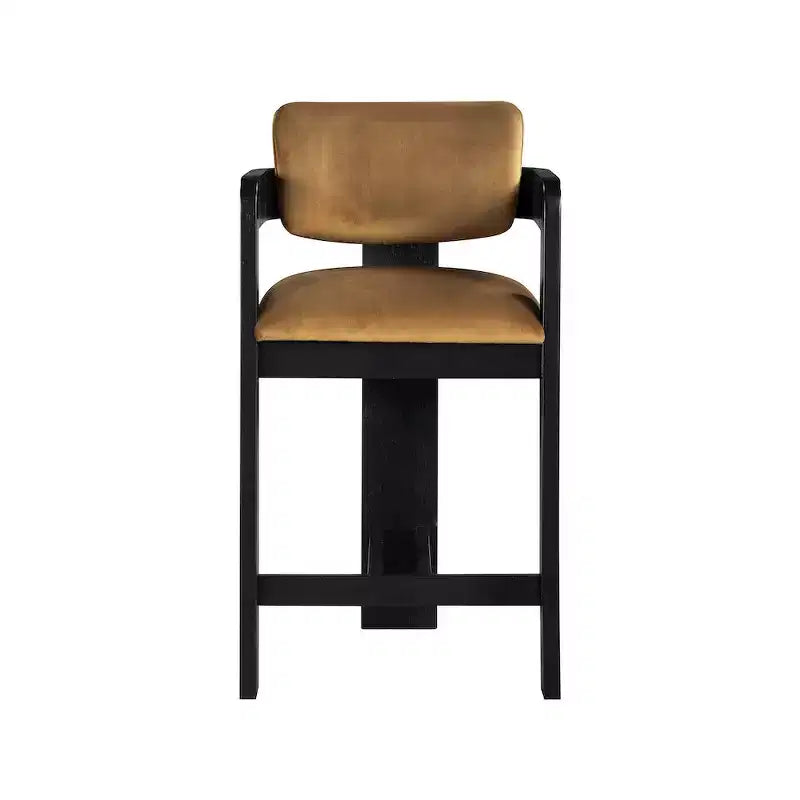 Green Velvet Bar Stool with Black Finish