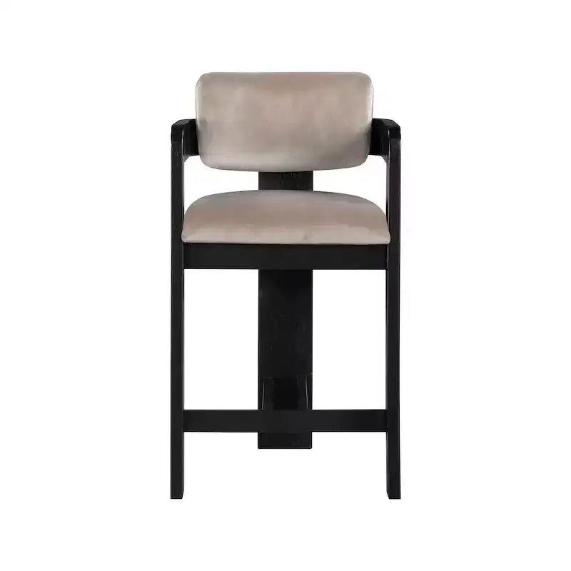 Green Velvet Bar Stool with Black Finish