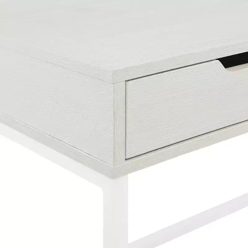 40" Contemporary Desk with Drawer & Shelf, White Oak, Steel Frame & MDF Surface