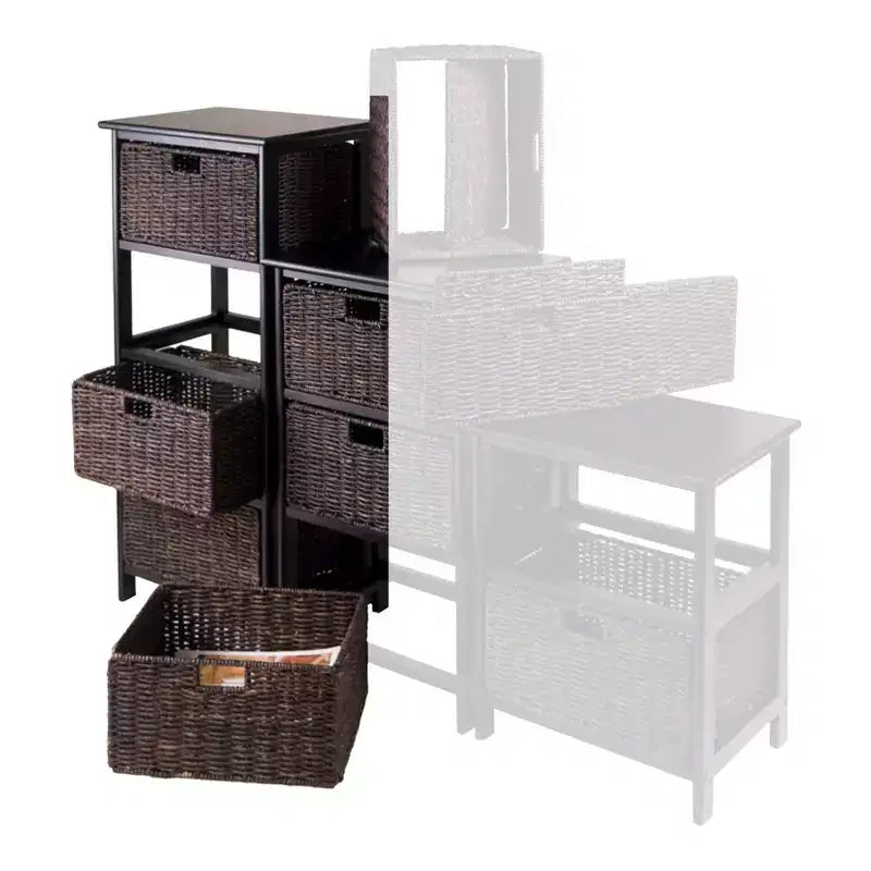36.81" Mid-Century 4-Drawer Storage Tower with Baskets, Black