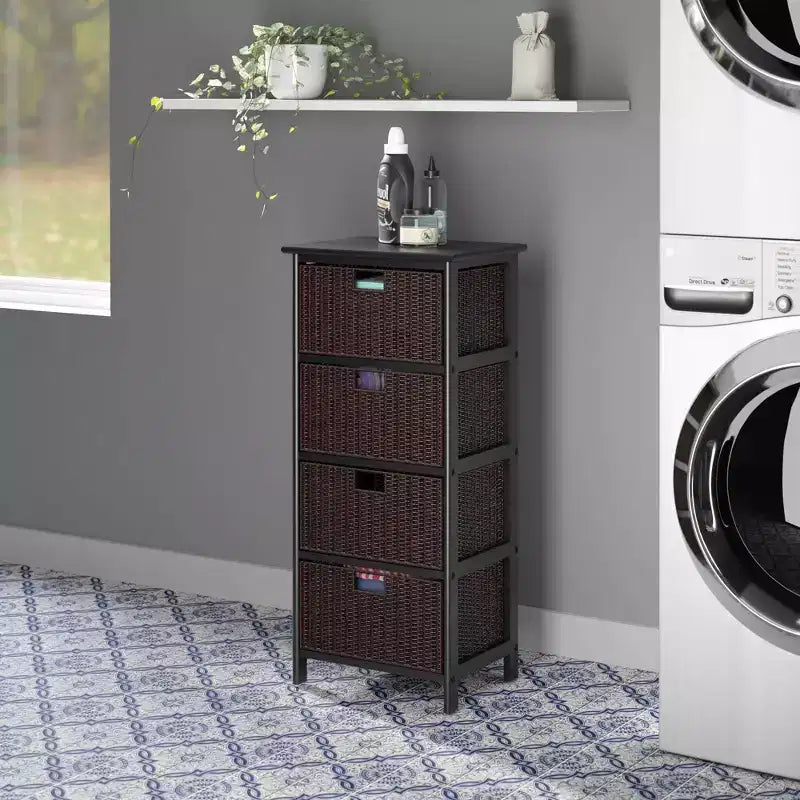 36.81" Mid-Century 4-Drawer Storage Tower with Baskets, Black