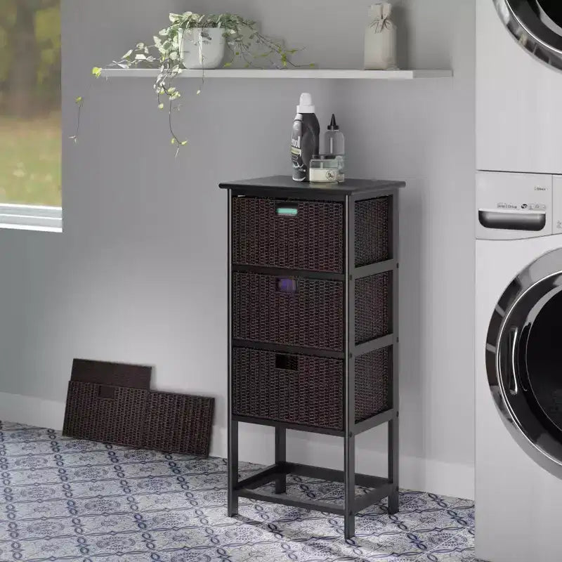 36.81" Mid-Century 4-Drawer Storage Tower with Baskets, Black
