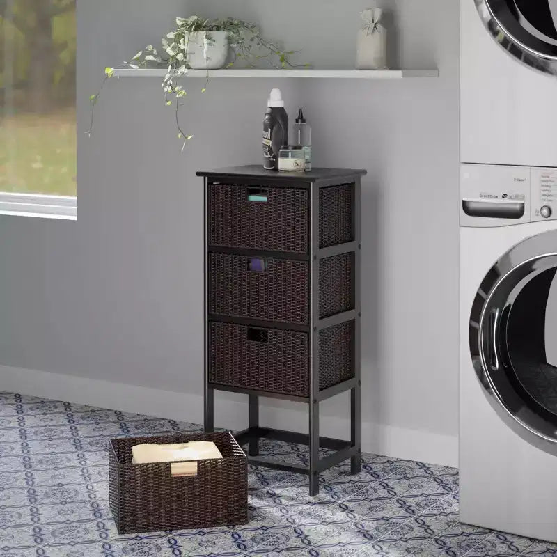 36.81" Mid-Century 4-Drawer Storage Tower with Baskets, Black