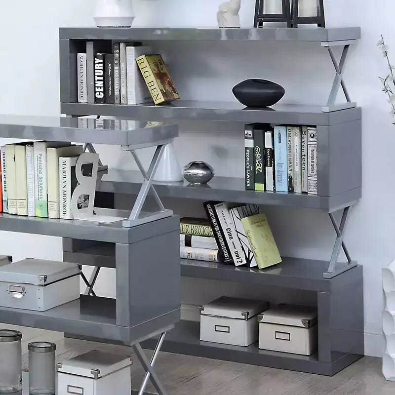 54.38" 5-Tier S-Shape Open Bookcase in Gray