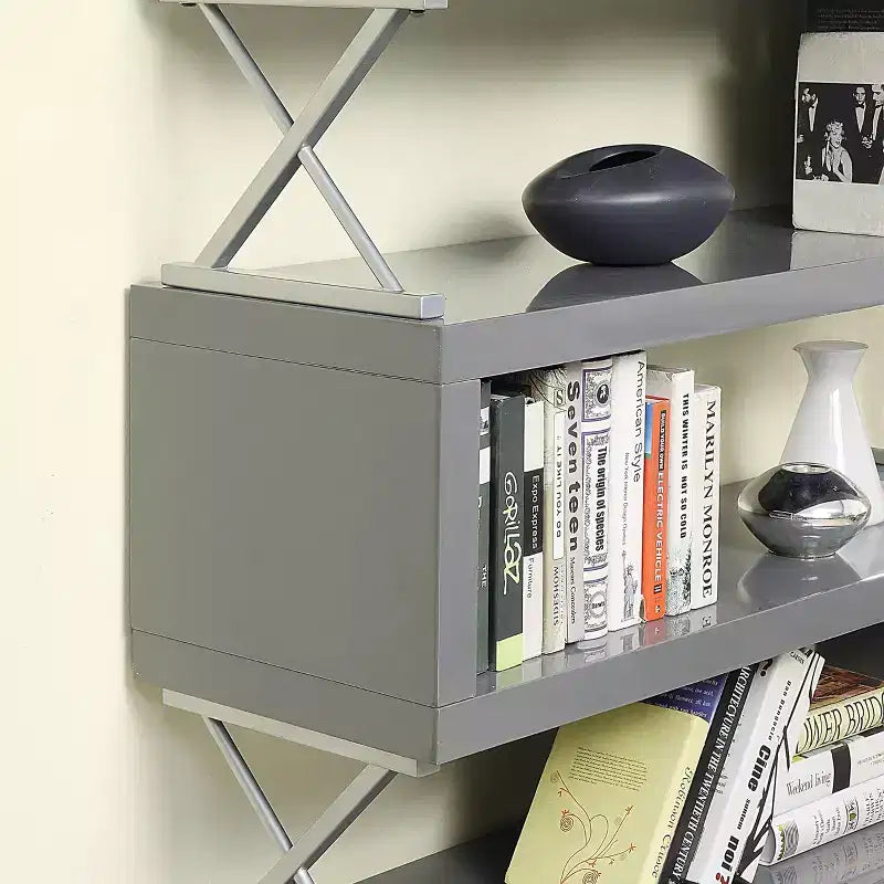 54.38" 5-Tier S-Shape Open Bookcase in Gray