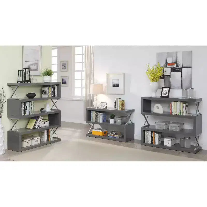 54.38" 5-Tier S-Shape Open Bookcase in Gray