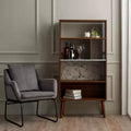 58" Mid-Century Bookshelf with Faux Marble Top & 4 Open Shelves, Walnut