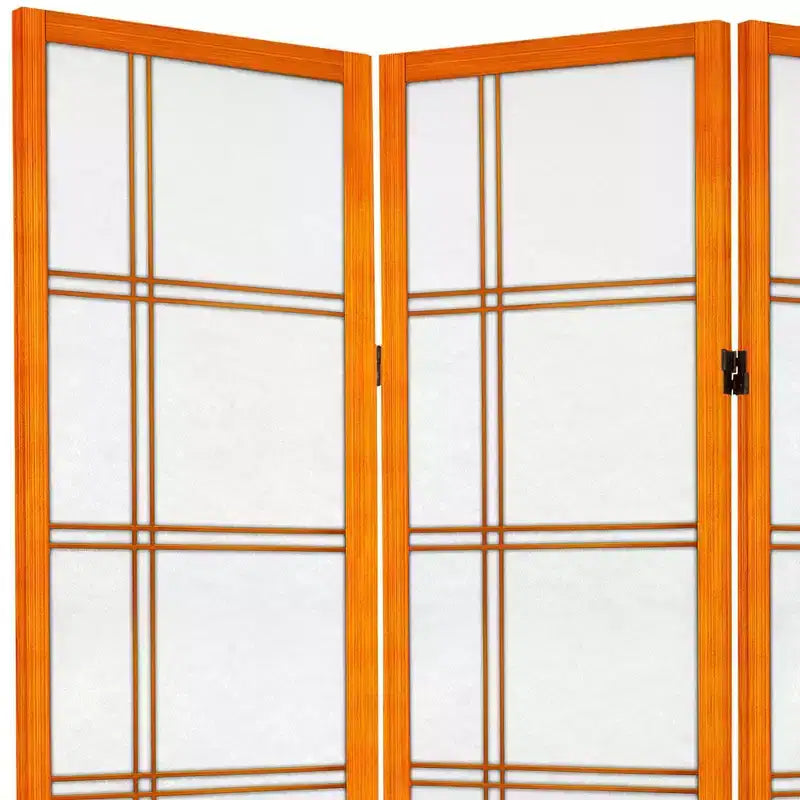 6 ft Tall Canvas 4-Panel Room Divider with Hardwood Frame, Honey