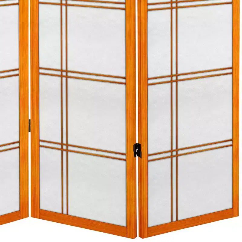 6 ft Tall Canvas 4-Panel Room Divider with Hardwood Frame, Honey
