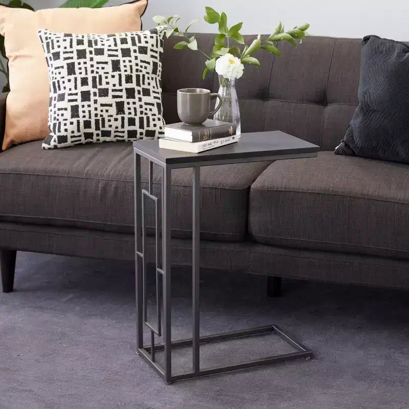 Contemporary Iron & Wood Accent Table in Dark Gray