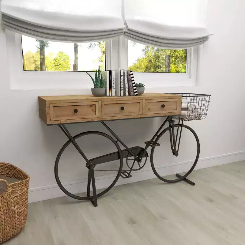 Farmhouse Metal Console Table in Red, Iron Frame & MDF Top