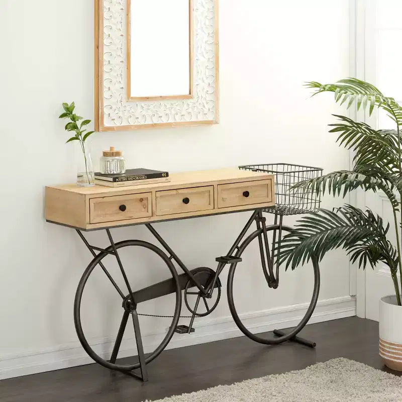 Farmhouse Metal Console Table in Red, Iron Frame & MDF Top