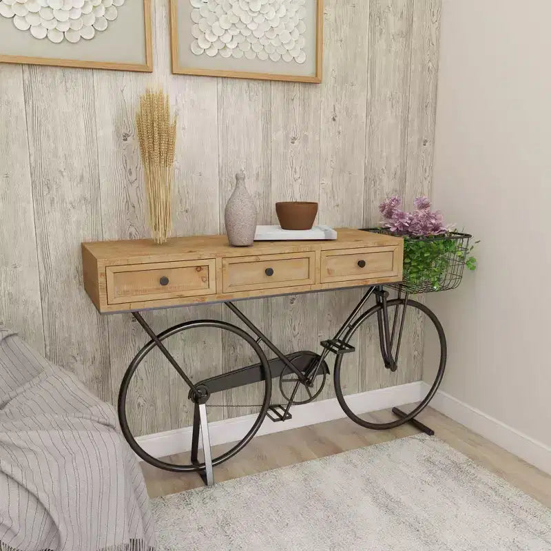Farmhouse Metal Console Table in Red, Iron Frame & MDF Top