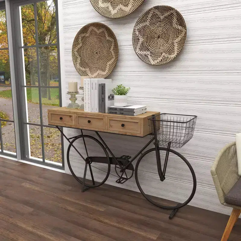 Farmhouse Metal Console Table in Red, Iron Frame & MDF Top