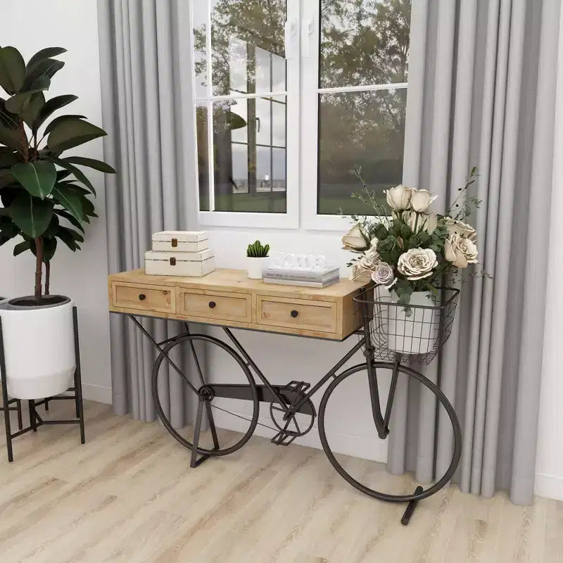Farmhouse Metal Console Table in Red, Iron Frame & MDF Top