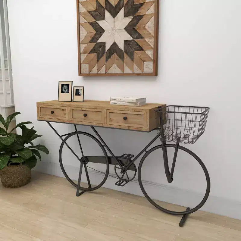 Farmhouse Metal Console Table in Red, Iron Frame & MDF Top
