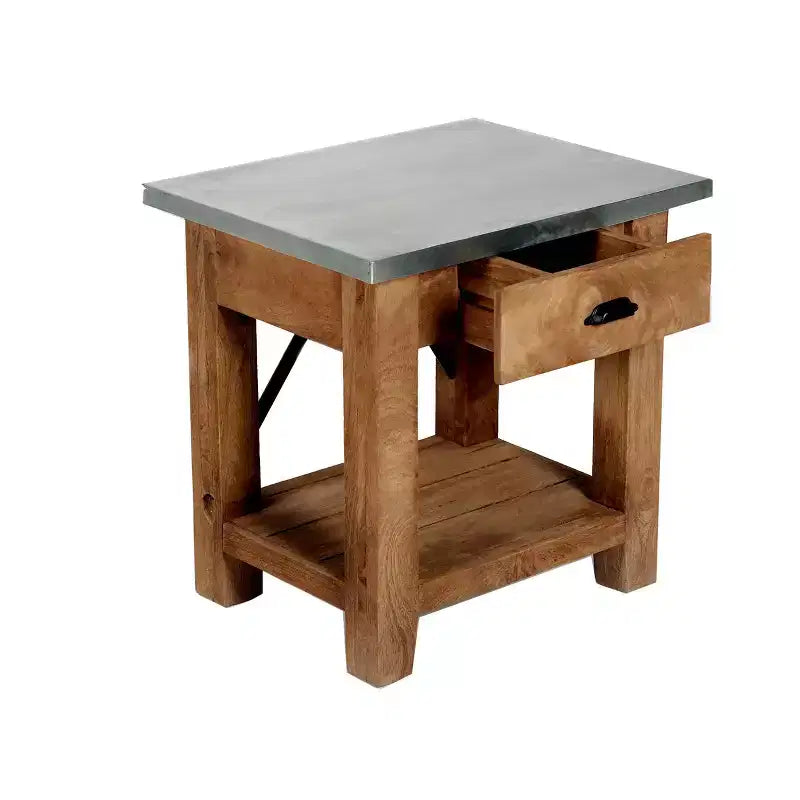 Mid-Century Modern End Table with Drawer, Wood & Metal