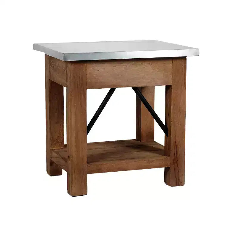 Mid-Century Modern End Table with Drawer, Wood & Metal