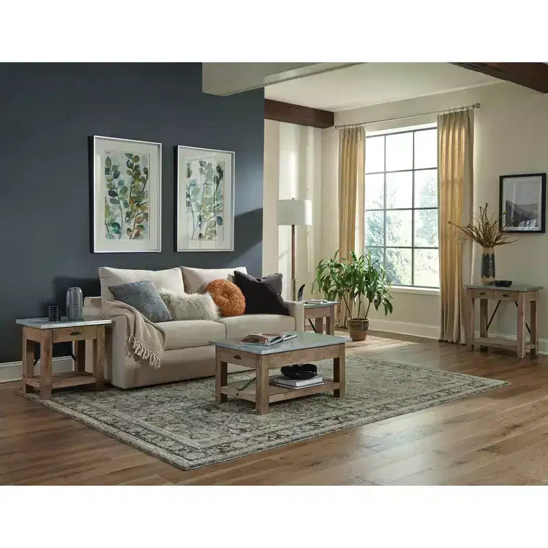 Mid-Century Modern End Table with Drawer, Wood & Metal