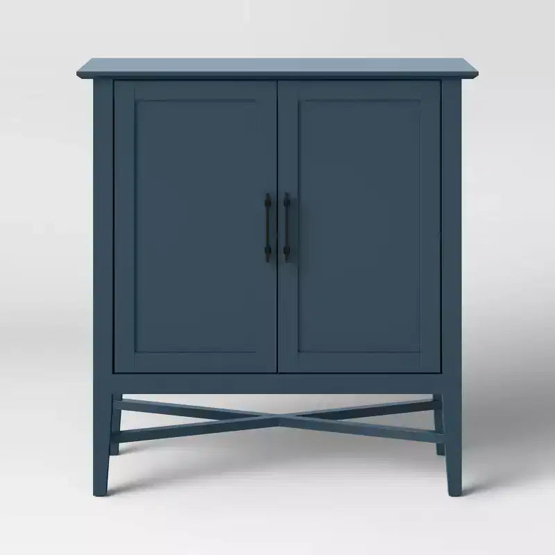 Storage Cabinet Navy - Home Office Organizer with Divided Interior, Pine Frame