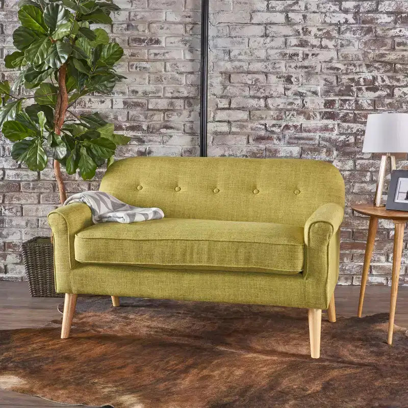Mid-Century Modern Loveseat with Soft Fabric Upholstery