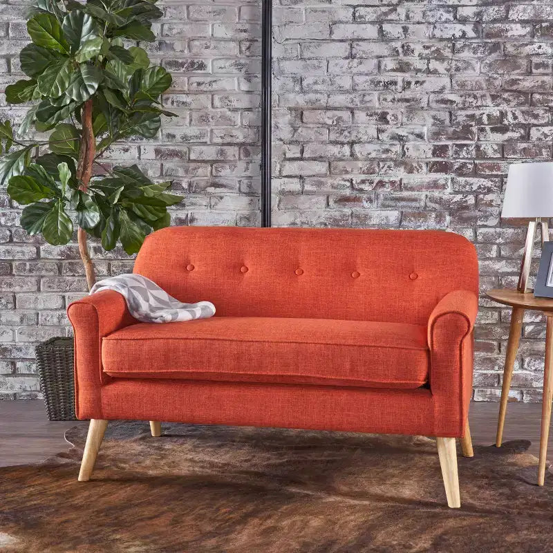 Mid-Century Modern Loveseat with Soft Fabric Upholstery