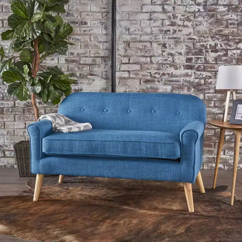 Mid-Century Modern Loveseat with Soft Fabric Upholstery