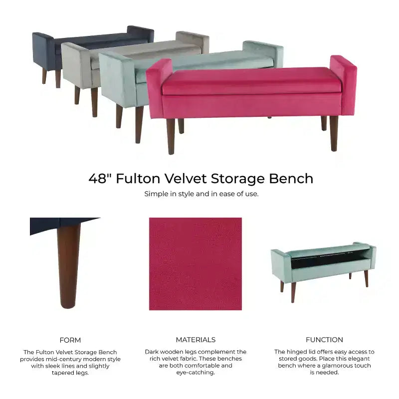 Storage Bench with Mid-Century Style & Tapered Legs