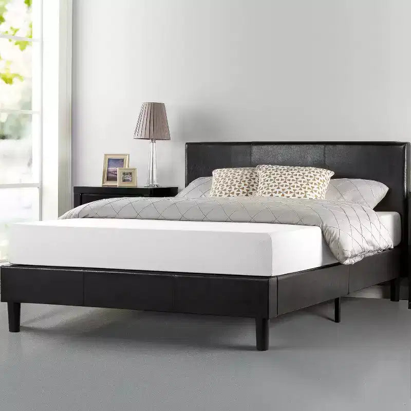Faux Leather Upholstered Platform Bed Frame in Black