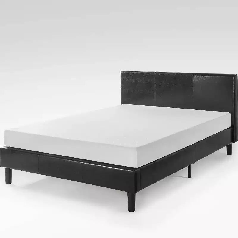 Faux Leather Upholstered Platform Bed Frame in Black