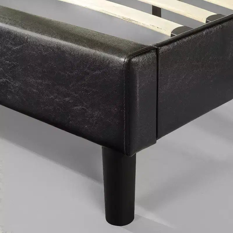 Faux Leather Upholstered Platform Bed Frame in Black