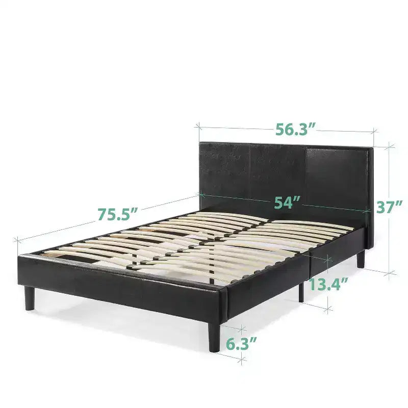 Faux Leather Upholstered Platform Bed Frame in Black