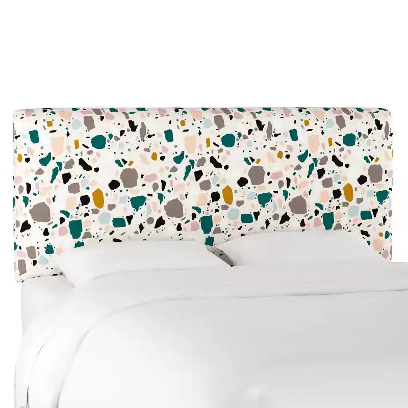 Upholstered Headboard in Terrazzo Emerald Ochre Fabric