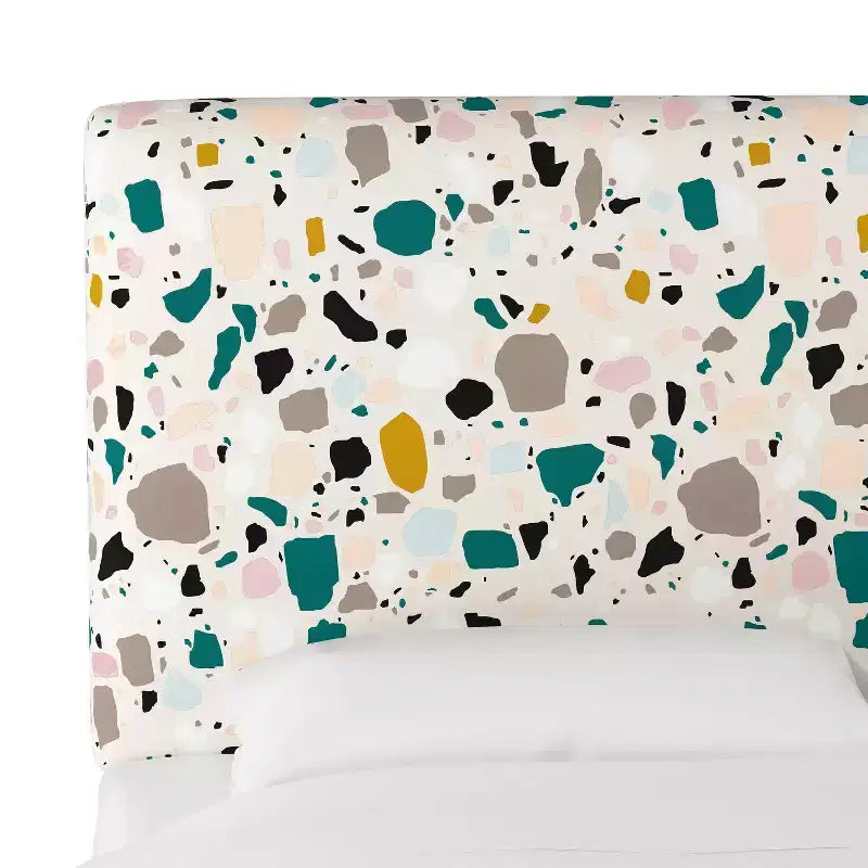 Upholstered Headboard in Terrazzo Emerald Ochre Fabric
