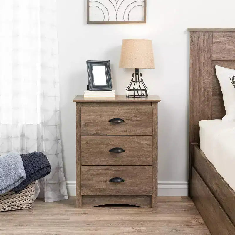 3-Drawer Tall Nightstand in Drifted Gray