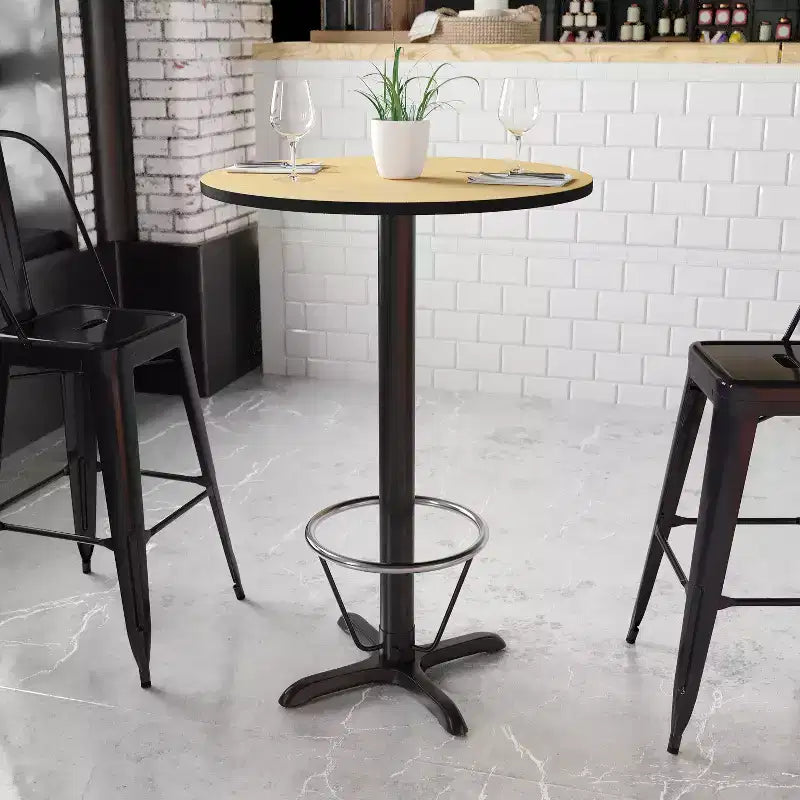 30" Round Laminate Table Top with 22"x22" Bar Height Base & Foot Ring