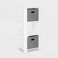 Kids' Bookshelf and Toy Organizer Tower with 3 Cubbies and 6 Bookracks White with 2 Fabric Bins