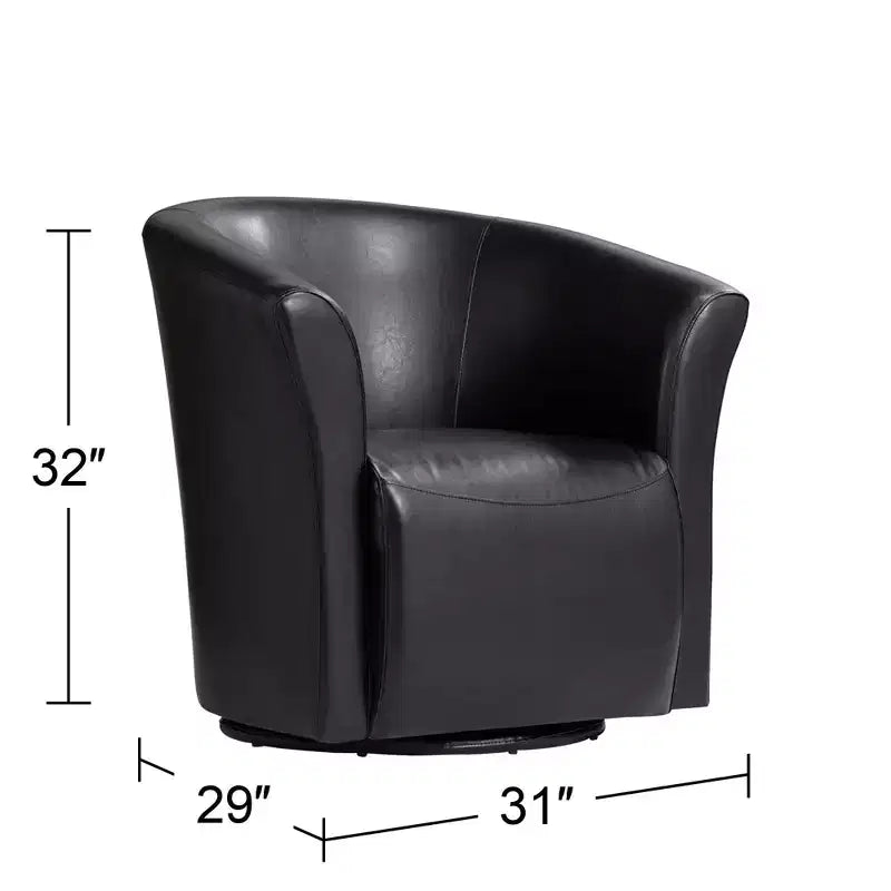 31" Wide Swivel Accent Club Chair in Black Faux Leather