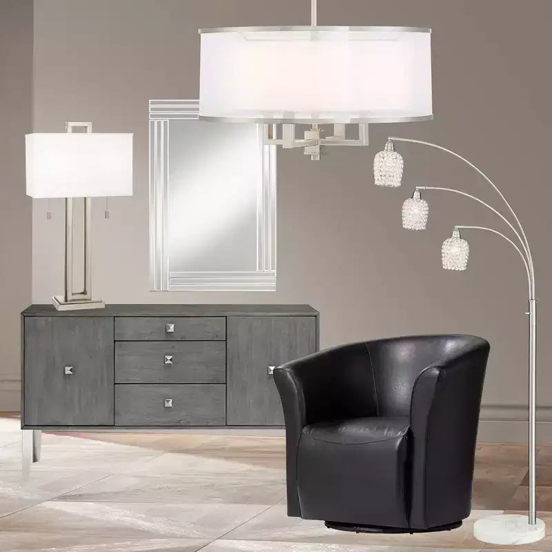 31" Wide Swivel Accent Club Chair in Black Faux Leather