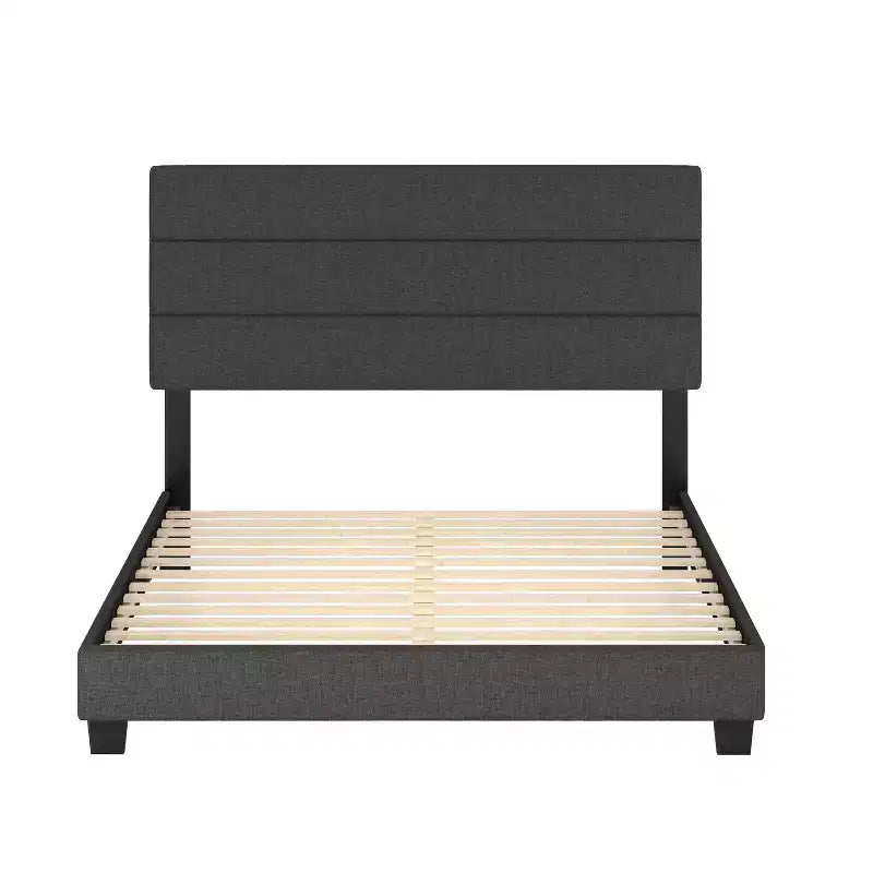 Linen Channel Upholstered Platform Bed with Padded Headboard