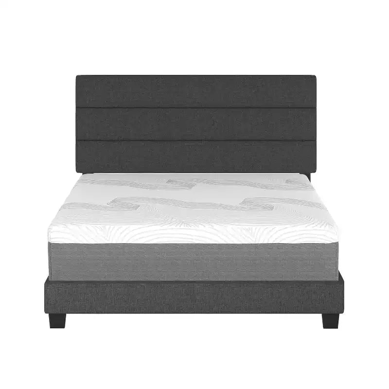 Linen Channel Upholstered Platform Bed with Padded Headboard