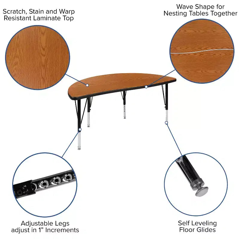47.5" Half-Circle Wave Collaborative Activity Table, Height Adjustable