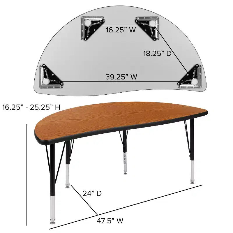 47.5" Half-Circle Wave Collaborative Activity Table, Height Adjustable